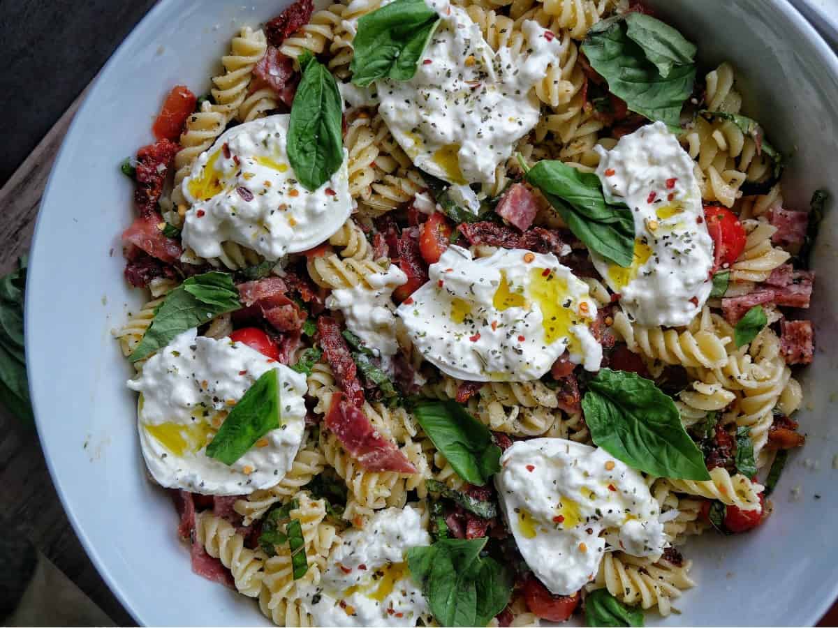 pasta salad with burrata